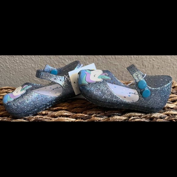 NWT unicorn baby toddler girl shoes Sz 5 blue sparkly adjustable strap - Picture 4 of 8